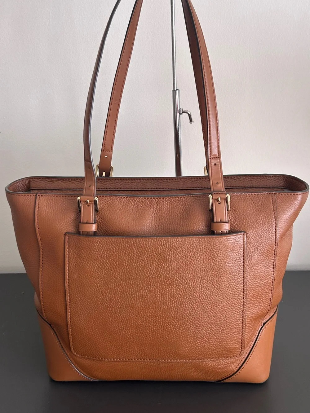 Michael Kors Brown Pebbled Leather Tote Bag Shoulder Purse Zip top